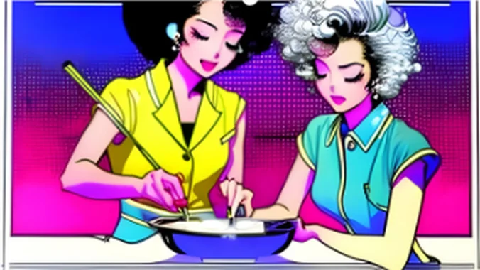 Two people mixing a batch in a large bowl.