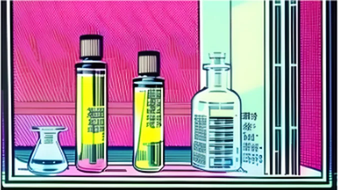 Two amber tincture bottles and a clear glass bottle on a lab bench.